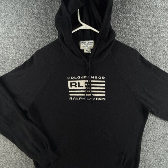 Ralph Lauren Polo Jeans Rabbit Hair Blend Black Flag Sweater Hooded USA Logo RL - Picture 1 of 14